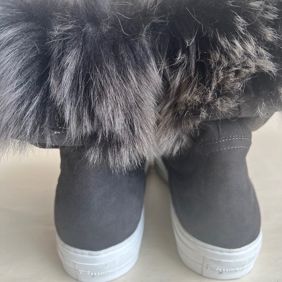 Salvatore Ferragamo Lucio Shearling Real Fur Gray Suede Winter Boots Shoes - Picture 12 of 15